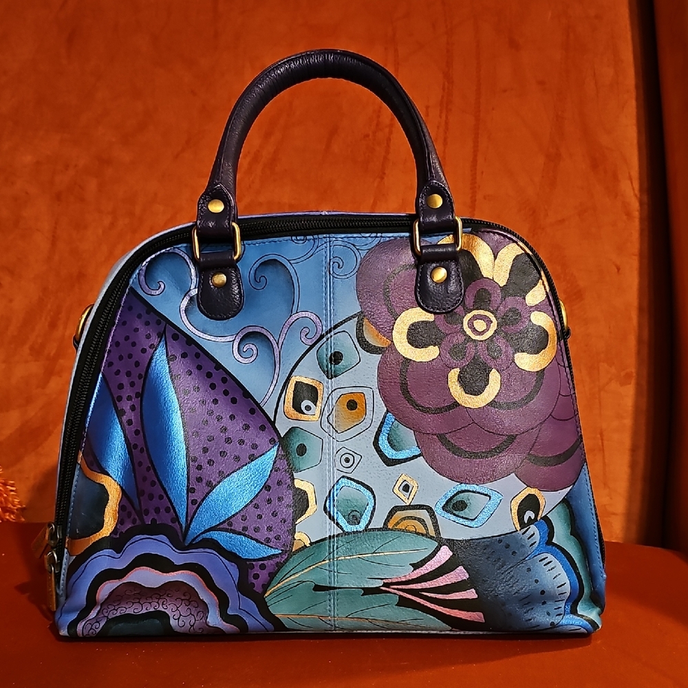 Hand Painted Blue and Purple Satchel.